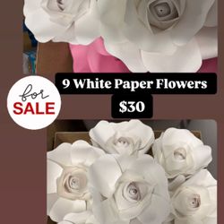 9 White Small Paper Flowers