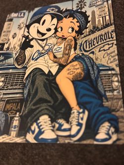 Betty boop and Felix the cat Chevy themed on a metal sheet