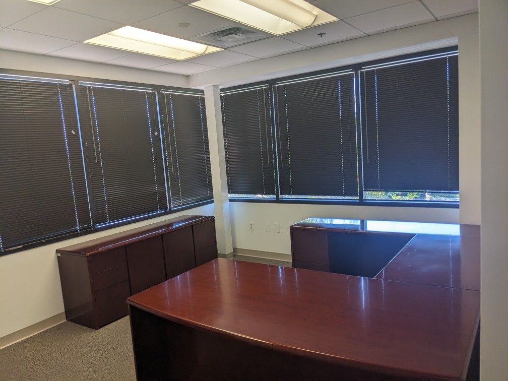 U Shaped Cherry Wood Desk, Credenza And Lateral File