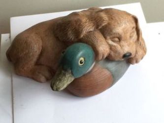 Ceramic Puppy and Duck Statue