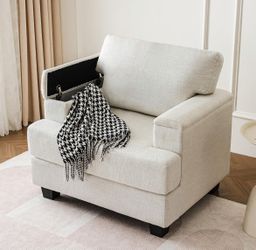 Oversized Accent Chair with Armrest Organizer,Comfy Living Room Chairs with 7.8'' Cushion,Upholstered Mid-Century Armchair,Large Reading Chair for Bed