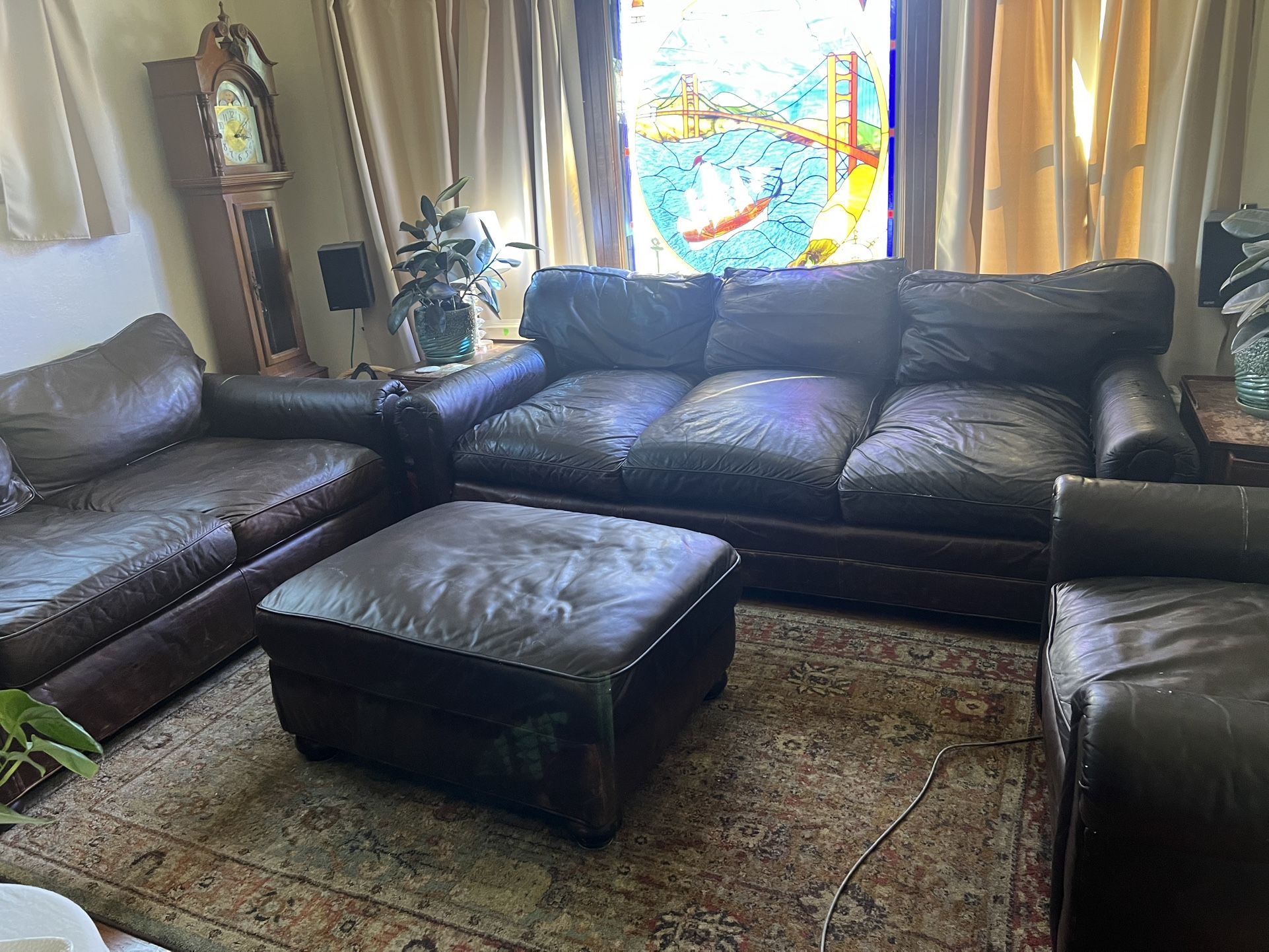 Restoration Hardware Lancaster Leather Couches And Ottoman