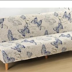 Armless Sofa, Futon BUTTERFLIES Slipcover- NEW!