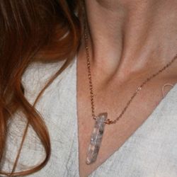 Handmade Clear Quartz And Rose Gold Necklace 