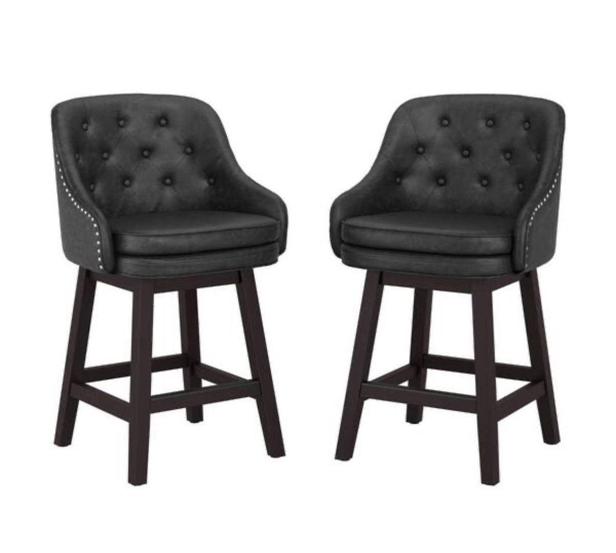 2X Black 26.5” Faux Leather Swivel Barstool 