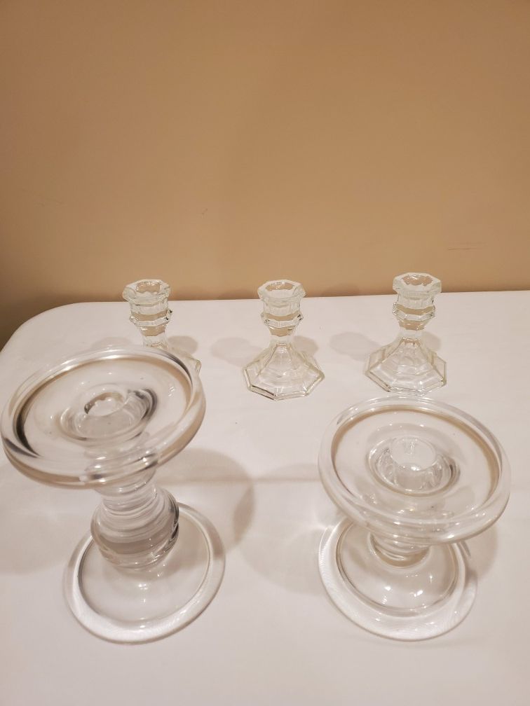 Set of 5 Glass Candlestick Holders