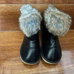 NEW Toddler Winter Snow Boots Warm Flat Plush Shoes, Black, Size 10