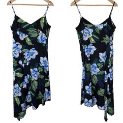 Banana Republic Strappy Asymmetrical Dress Black Floral Midi NEW Women's size 10