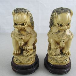 Vintage Pair Of Chinese Resin/Epoxy Foo Temple Guard Dogs

