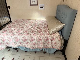 Full Size Upholstered Bed Frame with Tufted Headboard + Mattress