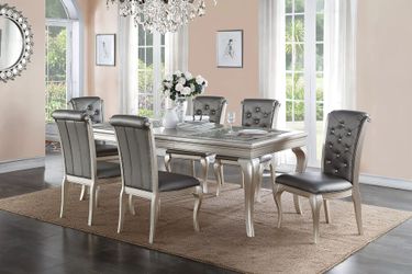 Brand New Grey & Silver 7pc Formal Dining Table Set