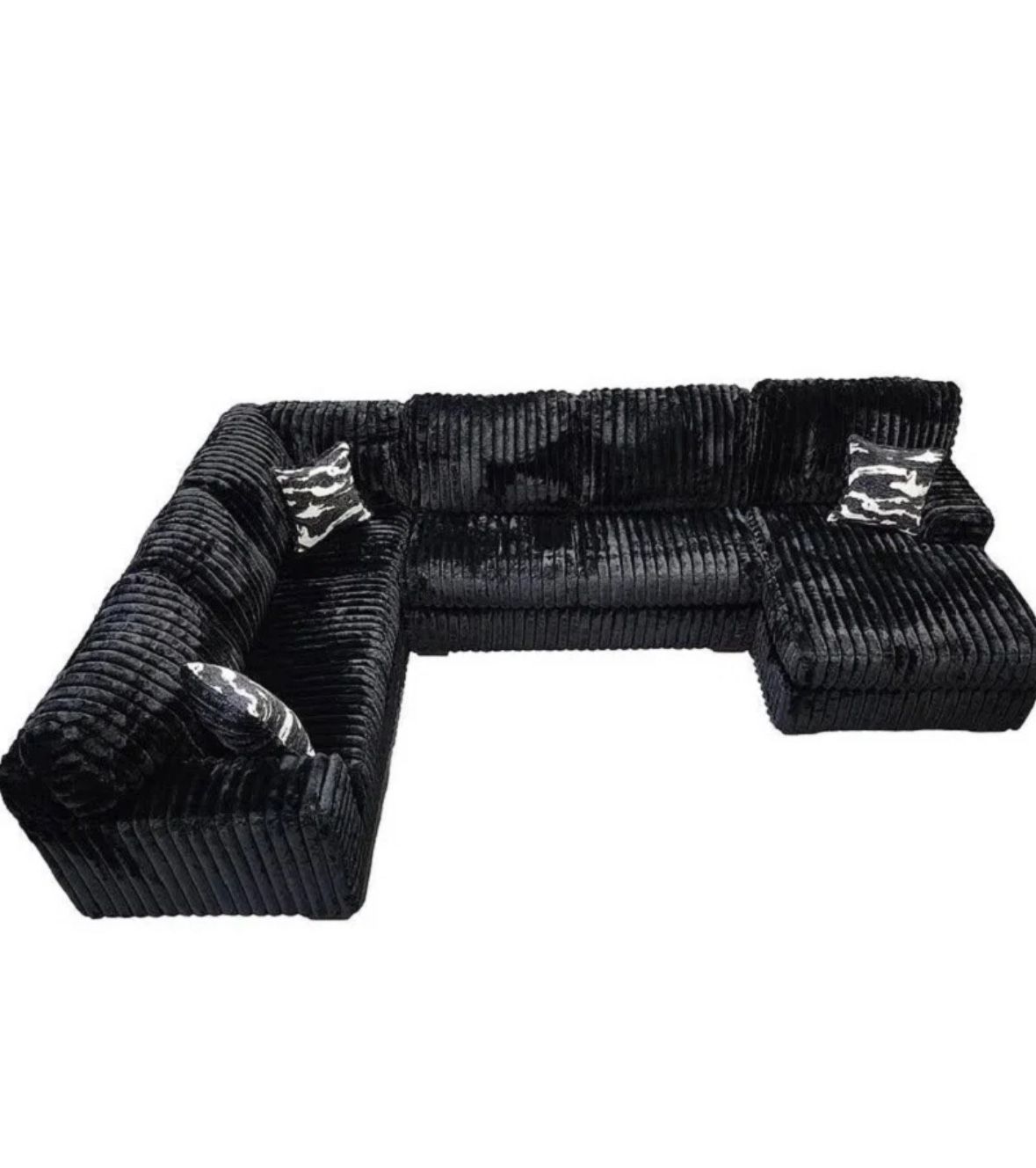 Super Big Fluffy Black Sectional