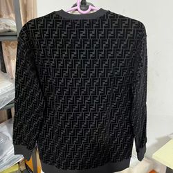 Brand New Fendi Sweater All black Fendi Logo All Around Suede Material 