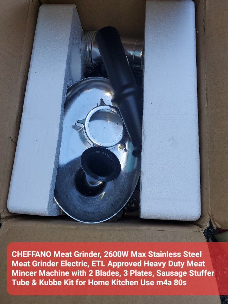 CHEFFANO Meat Grinder, 2600W Max Stainless Steel Meat Grinder Electric, ETL Approved Heavy Duty Meat Mincer Machine with 2 Blades, 3 Plates, Sausage S