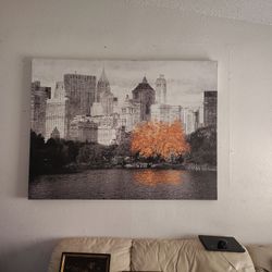 City Scape Gold Tree Enhanced  On Canvas 45 By 60