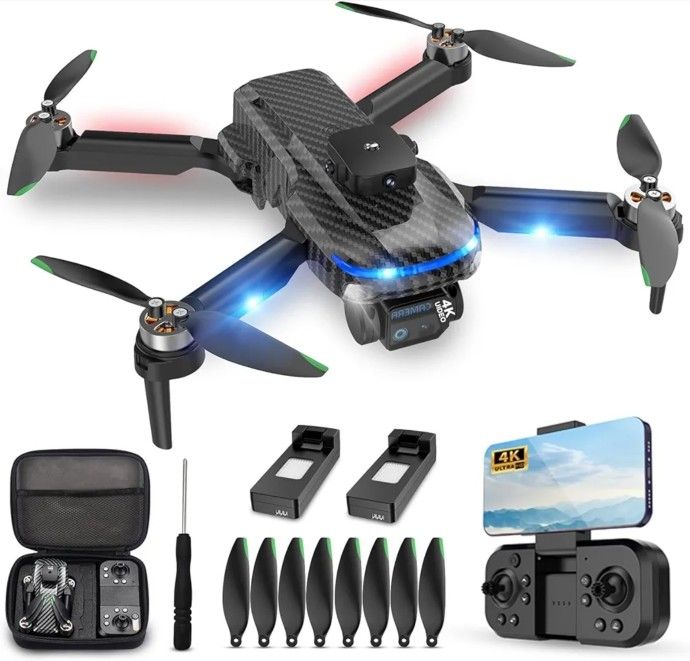 4K Drones with Camera for Kids, Headless Mode, 360° Flips, Carrying Case & 2 Batteries,Wireless RC