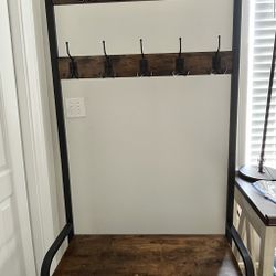 Entryway tall coat rack with bench and shoe stand
