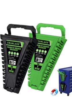 2-Piece Magnetic Wrench Organizer, Metric & SAE Portable Plastic Wrench Holder, 24-Slot Total, Foldable Carrying Handle for Wall-Mounted, Easy-Open Lo