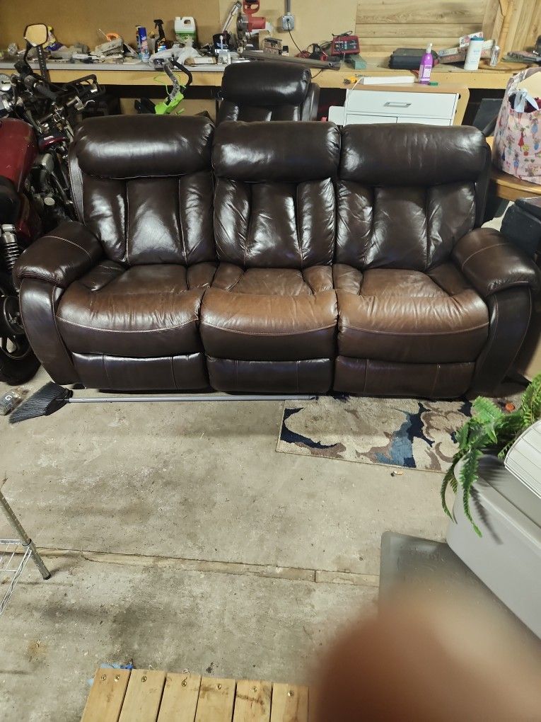 Brown Leather Recliner Sofa, 2 Set, 3 Seater And 2 Seater
