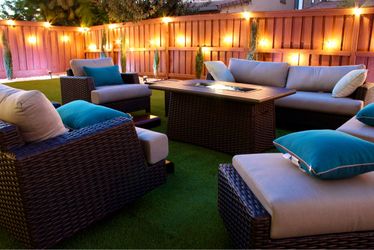 Outdoor Wicker Patio Furniture Set with Fire Pit Table