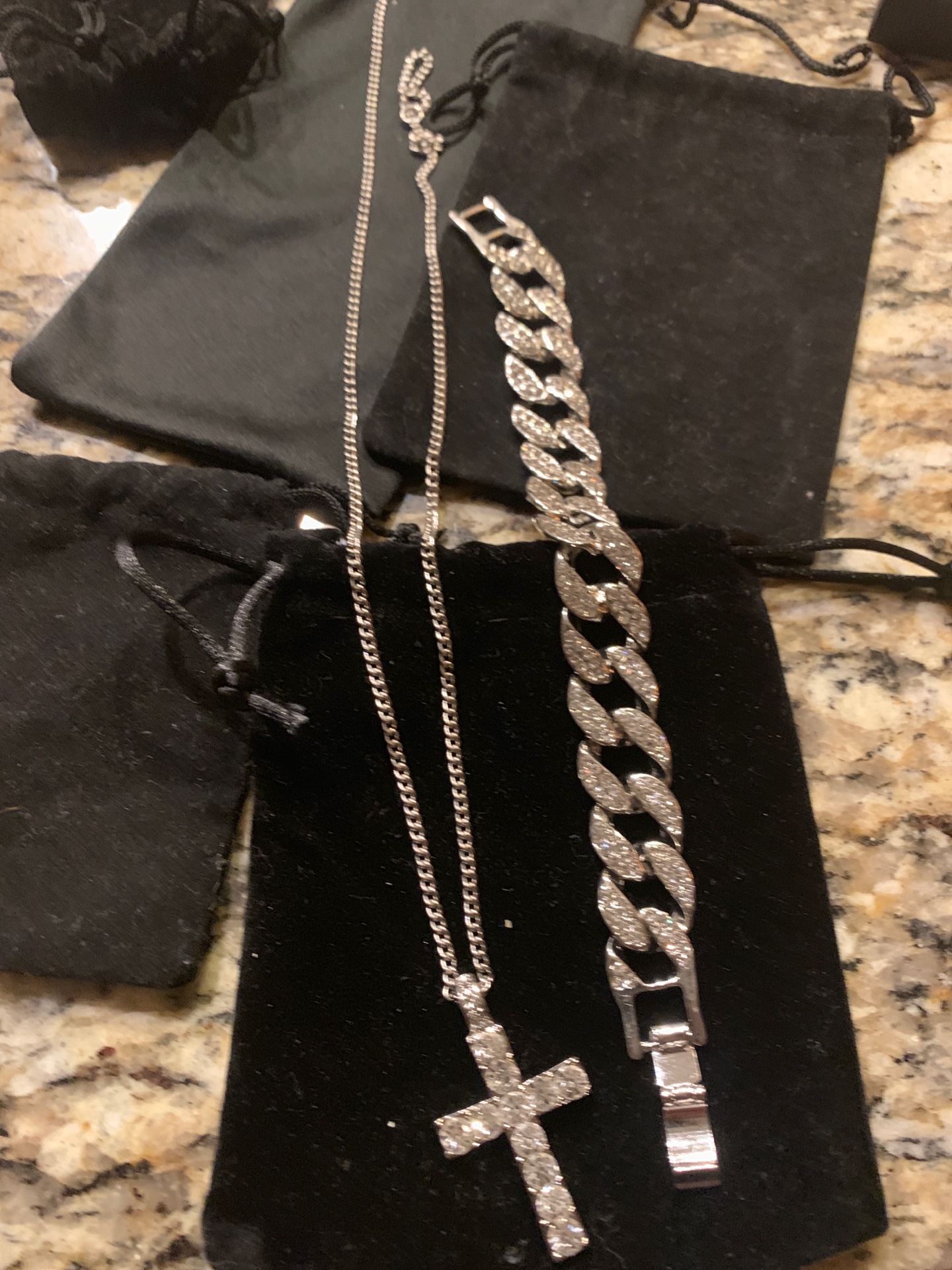 Cross pendant and Cuban link bracelet set
