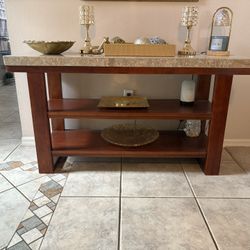 Marble & Wood Living Room Table Set – Coffee Table, 2 End Tables, Console Table