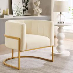 Brand new —(-2-) EastVita cream Velvet Accent Chair with Cushion, brass base