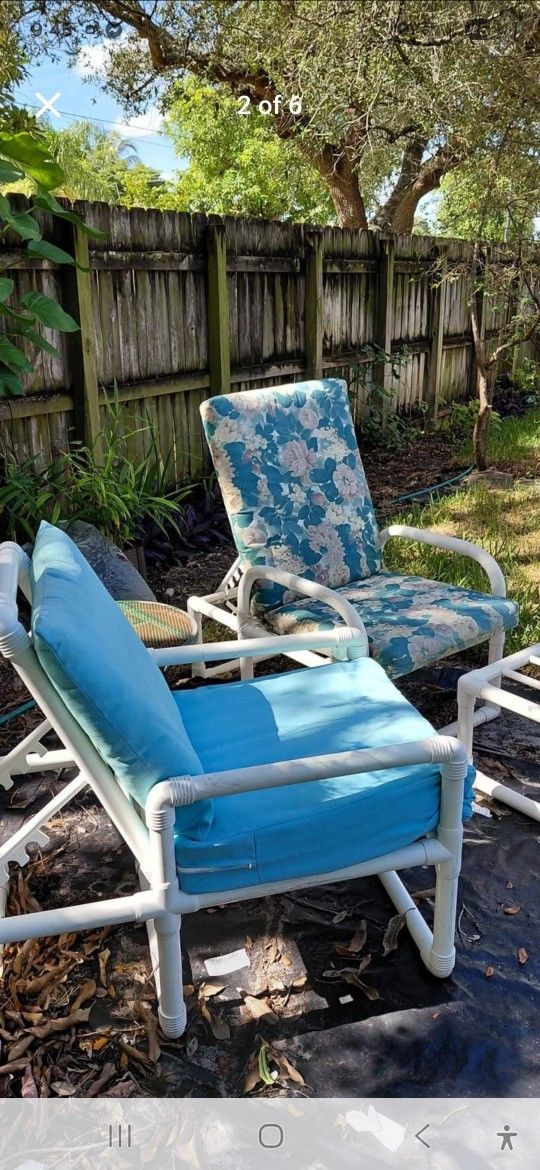 Patio chairs adjustable back set of two for $15,  White,  long-lasting  PVC.. turquoise and teal color
