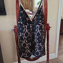 Black lace over nudes sheath mini dress