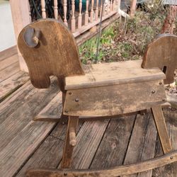 Wooden, Heavy Rocking Horse, (Vintage), Brown Leather Ears