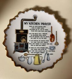 Vintage "My Kitchen Prayer" 7” Decorative Ceramic Wall Plate – Scalloped Gold Trim