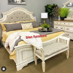 》 Realyn Chipped White Upholstered Panel Bedroom  Set  《 Pls ASK To Me For A DISCOUNT COUPON 