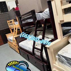 Triple Twin Full Full Litera Cherry With Mattresses Nuevo 