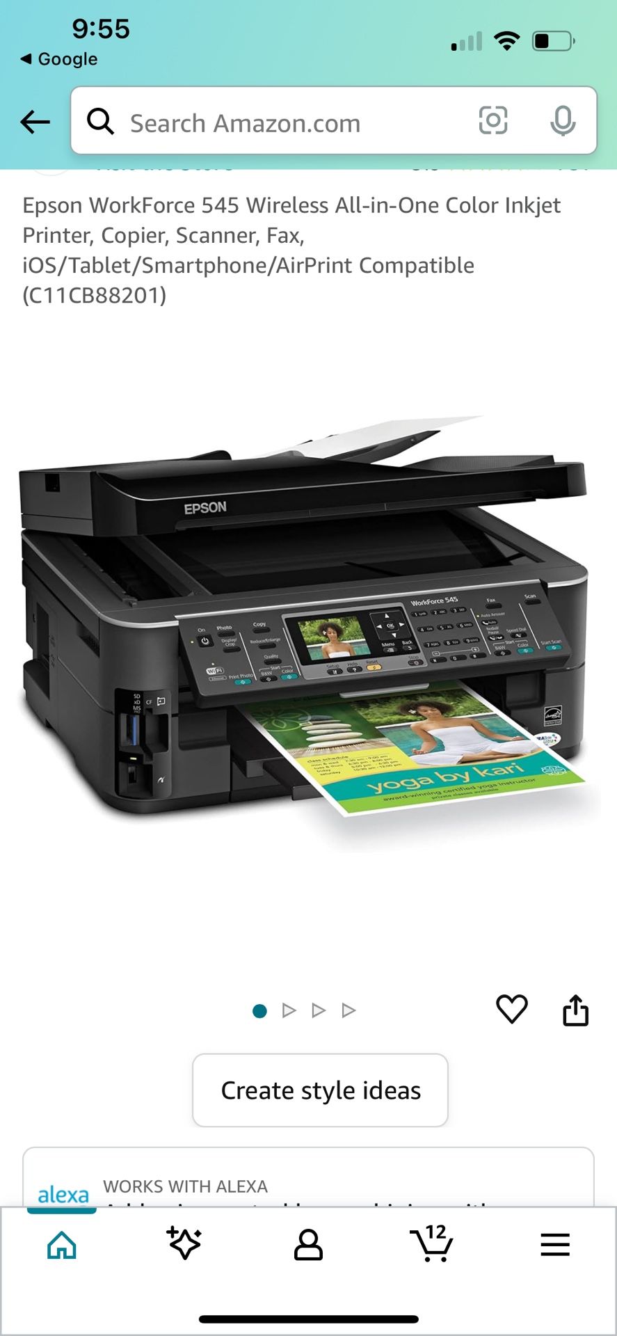 Epson Workforce 545 Wireless Color All-in-one Printer, Copier, Fax, Scanner