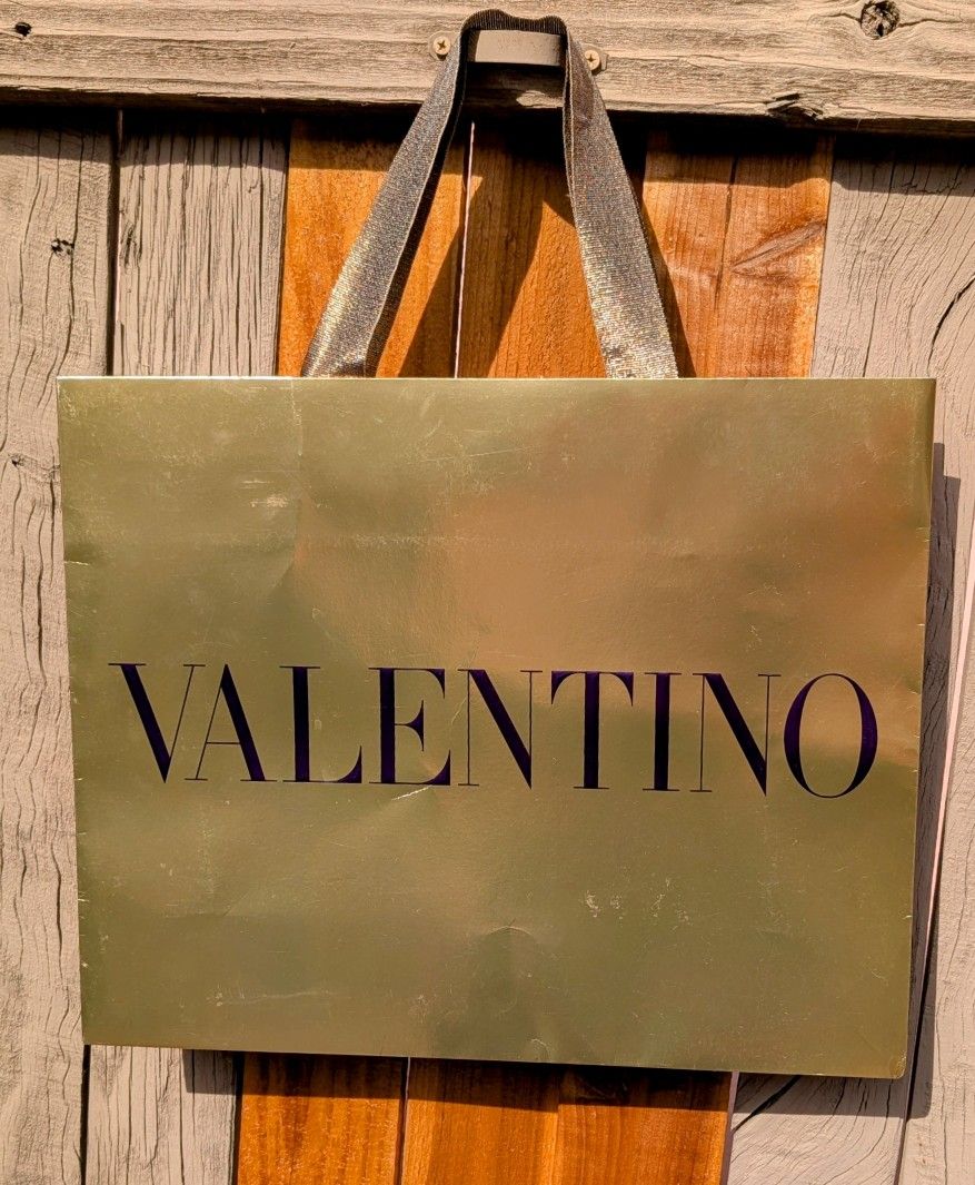 Valentino Gold/Purple Paper Shopping Bag - 12.75" (H) x 16" (L) x 5.5" (W).