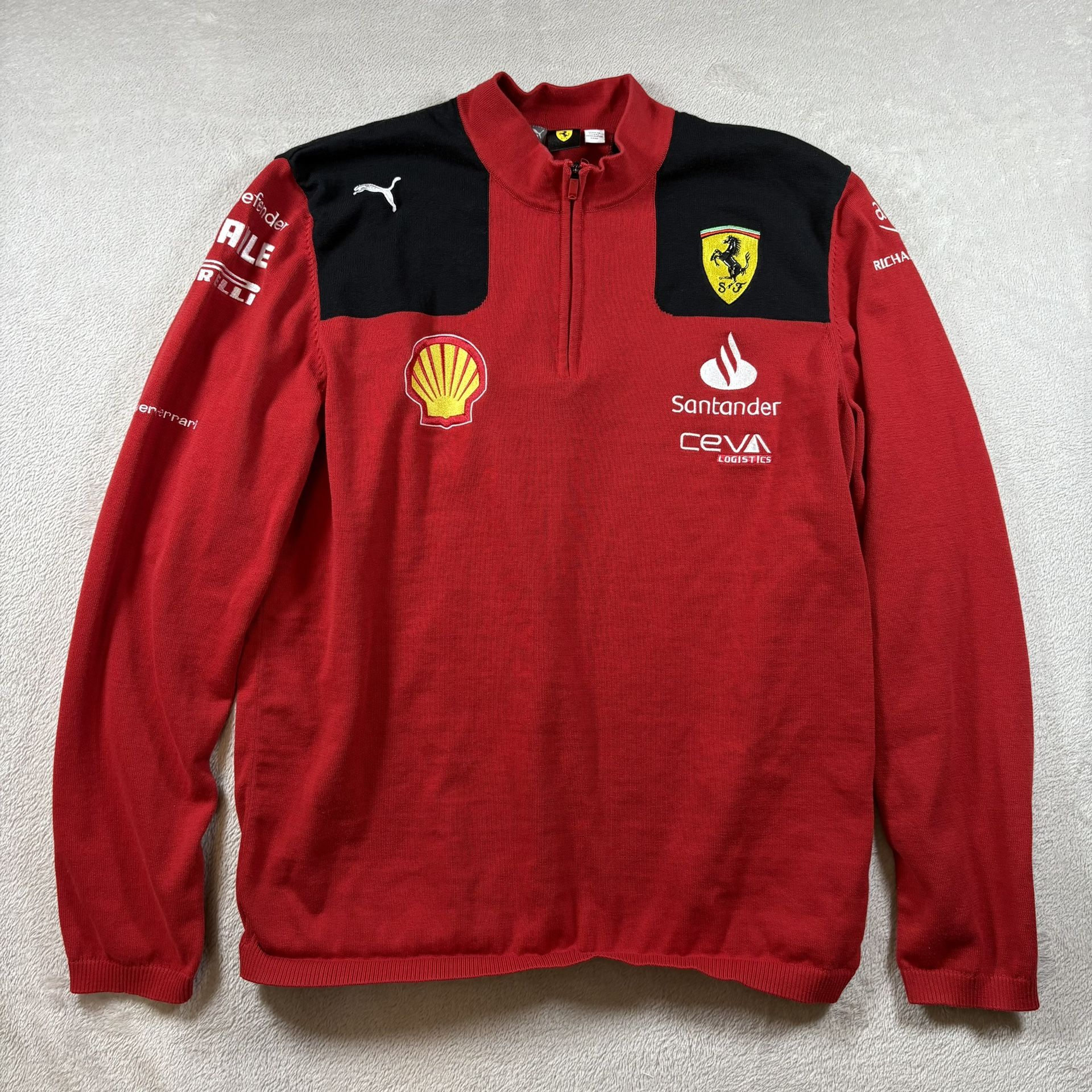 Puma Scuderia Ferrari 1/4 Zip Sweater Pullover Sweatshirt Men’s Large Red #3576