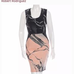Robert Rodriguez Carerra Silk Scuba Vintage Marble Print Dress in Peach Size 6