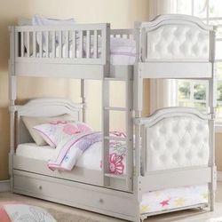 Brand New Pearl White Twin/Twin Bunk Bed with Trundle