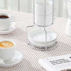 MALACASA 2.5 OZ Porcelain Espresso Cups with Saucers and Metal Stand Set of...