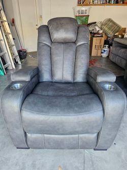 Genuine Leather Powered Recliner w/Adjustable Headrest