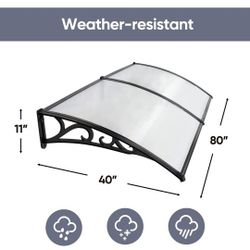 40" x 80" Window Awning, Top Door Awning, Polycarbonate Front Door Cover, Outdoor Patio Awning Cover, UV Protection, Rain Snow, Hollow Sheet