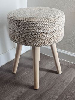 Round Woven Rope Stool with Wood Legs