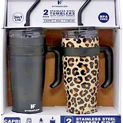 Hydraflow 40-Ounce Triple Wall Stainless Steel Tumbler w/ Handle & Straw, 2  Pack