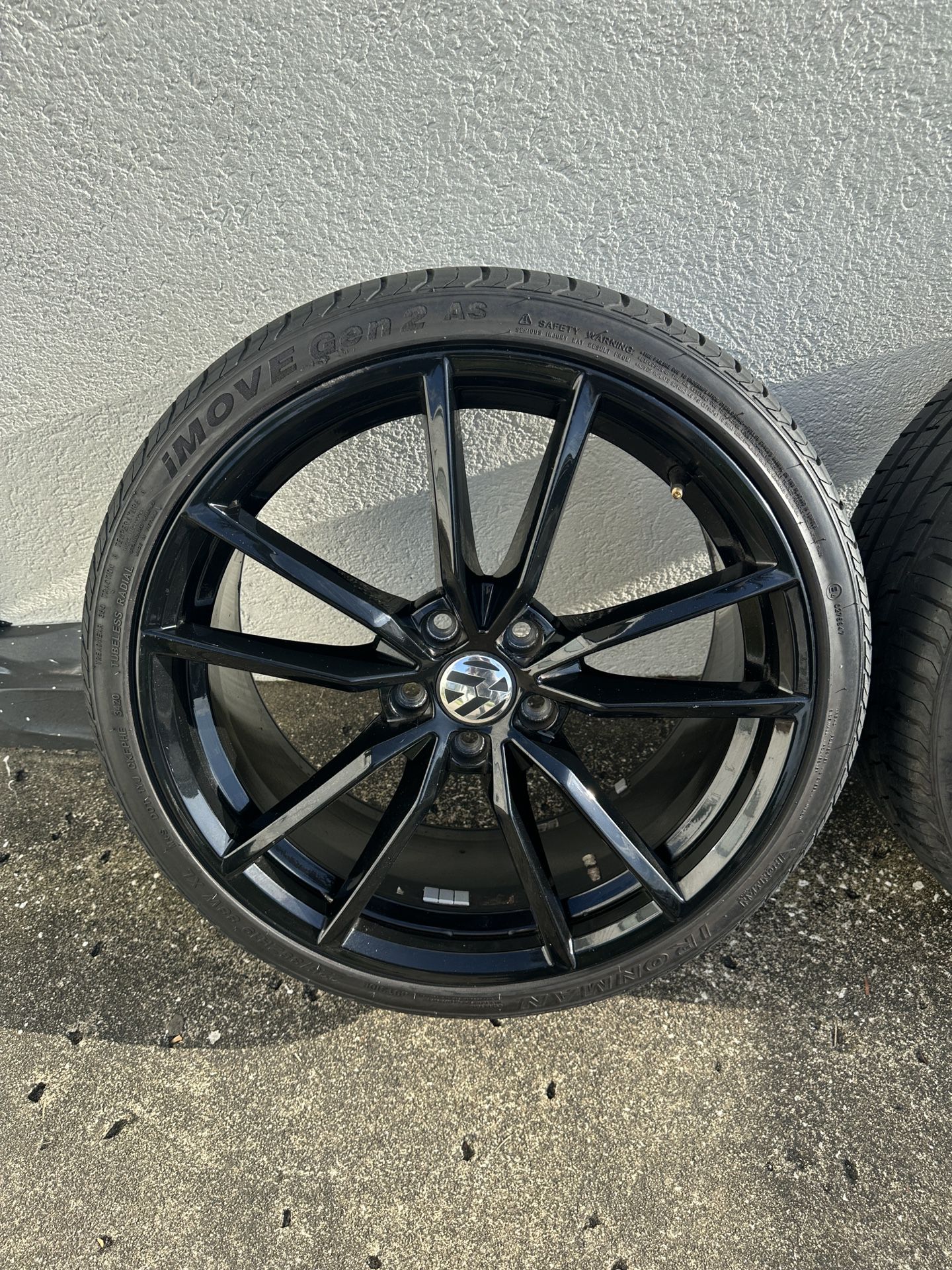 Gloss Black Vw 19” Rims And Tire 5 Lug Pattern