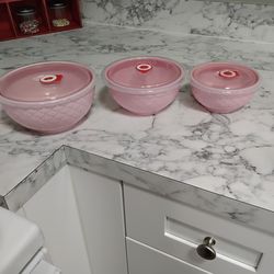 Pink set microwave bowls steam top cap
