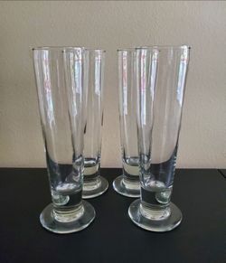 Set of 4 = $15 - Vintage 14oz. Heavy Glass Pilsner Beer Glasses 9.5" Footed/Weighted Base