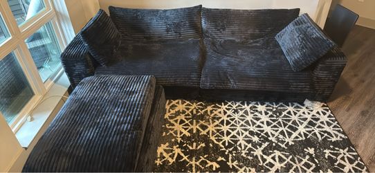 Like New Black Corduroy Sectional Sofa with Chaise