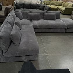 New! Dark Grey Sectional Sofa, Deep Seating Couch, Ultra Comfortable Sectional And Ottoman, Sofa Couch, Designer Sofa,Contemporary Couch,Modern Couch