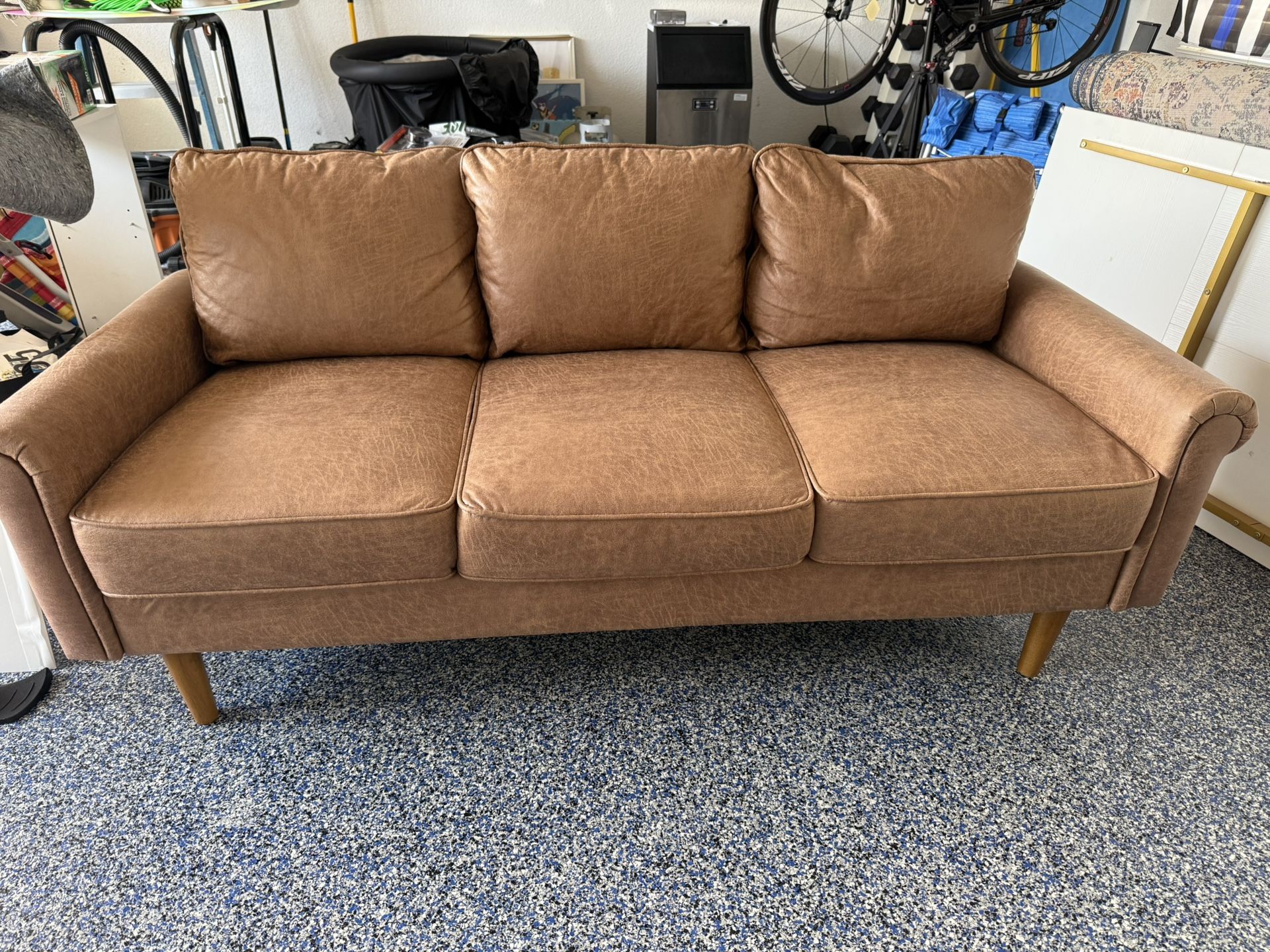 73” Faux Leather Sofa - Light Brown