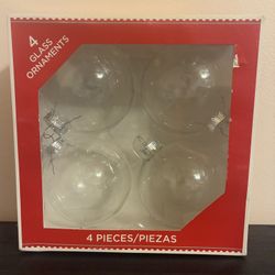 New Fillable Crafting Glass Clear Christmas Tree Ornaments 4 Pack Holiday Time